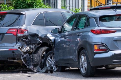 two cars after a rear-end accident